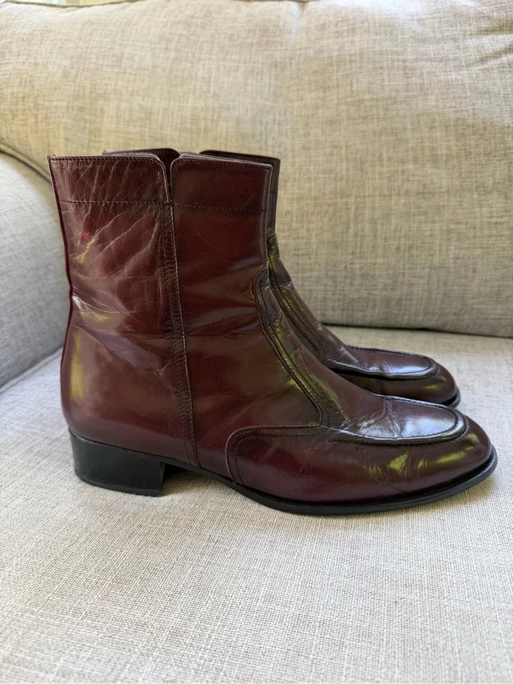 BOTANY 500 Men's Leather Ankle Brown Boots - Burgundy Size 9.5W 02952